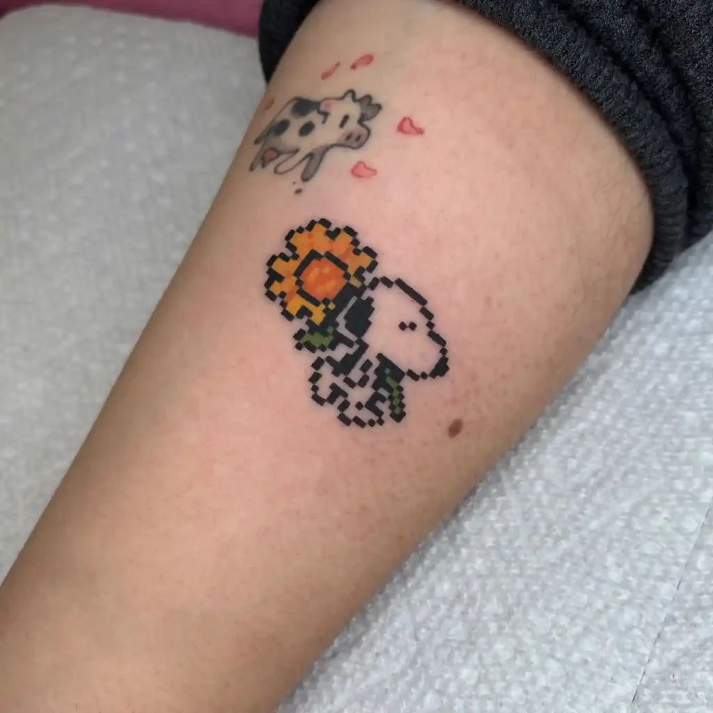 Pixel Art Snoopy with Sunflower on Forearm