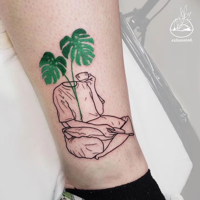 Playful Abstract Figure Monstera Tattoo