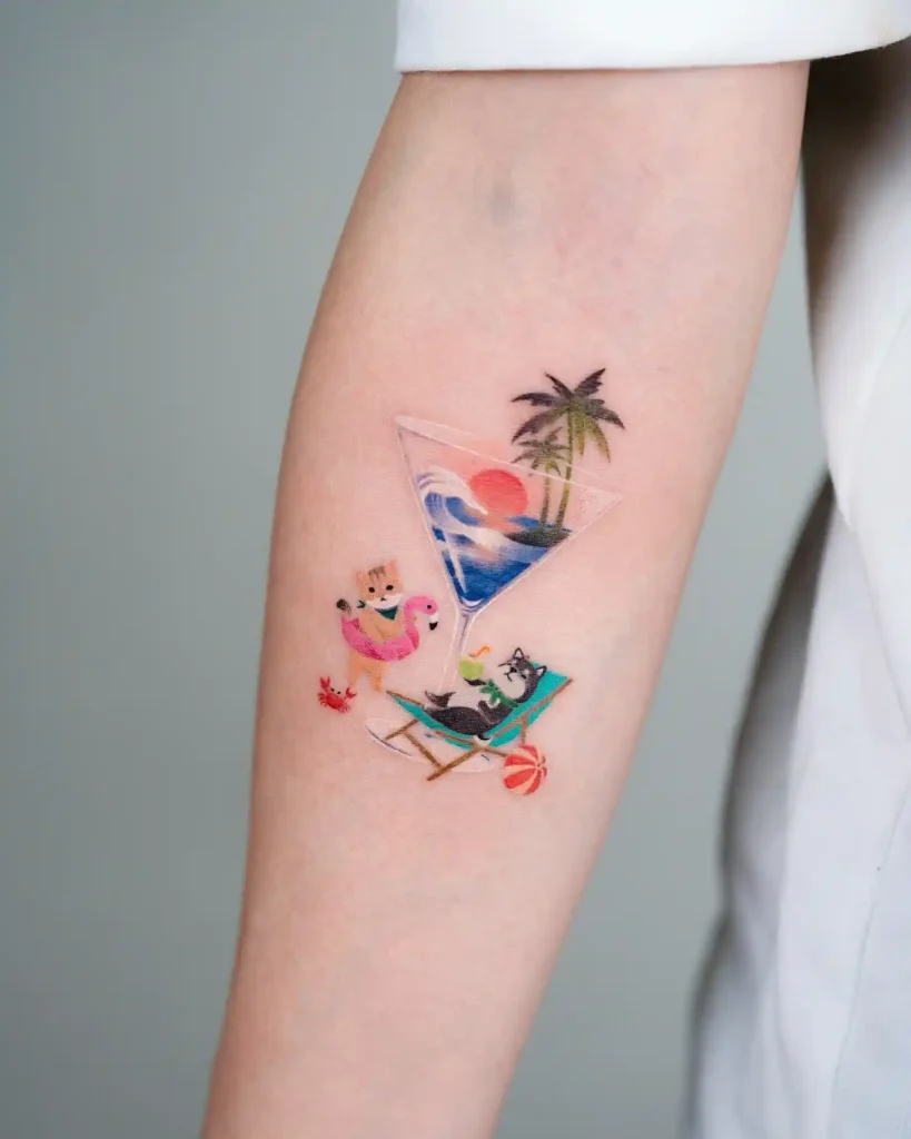 Playful Cats Beach Scene on Inner Arm
