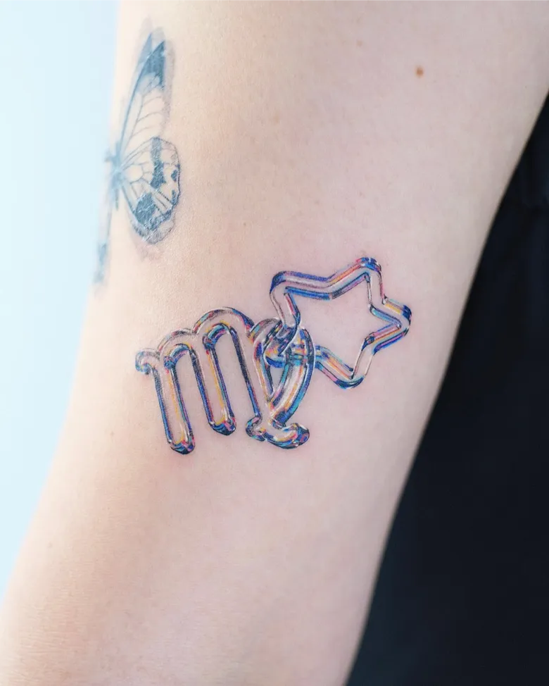 Playful Virgo Star Glass Sign Tattoo