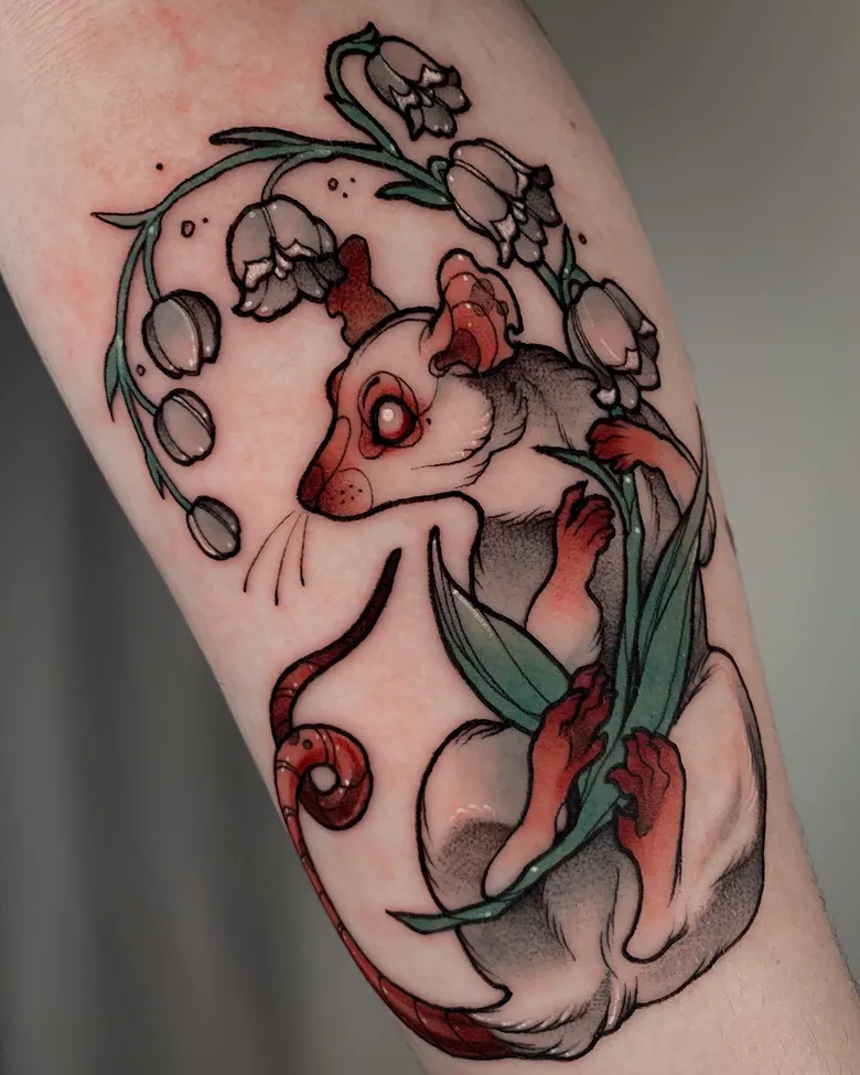 Possum & Lily of the Valley Neo Traditional Tattoo