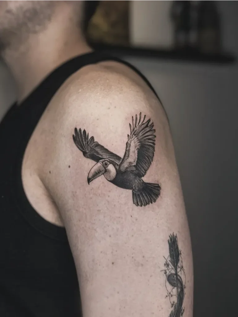 Realistic Flying Toucan Tattoo