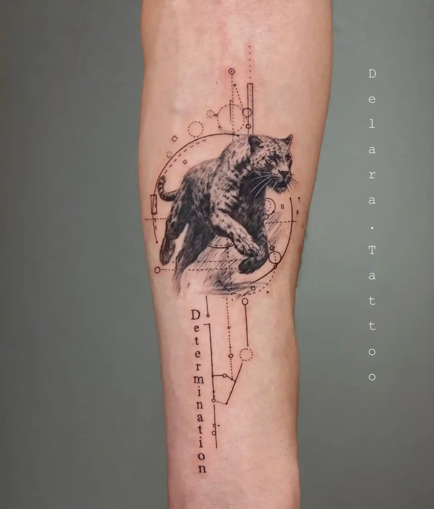 Realistic Jaguar with Geometric Elements on Inner Forearm