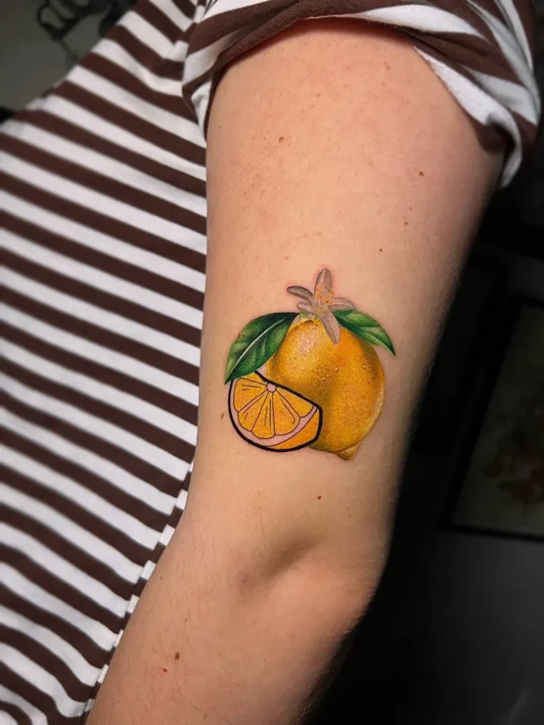 Realistic Lemon Slice Tattoo