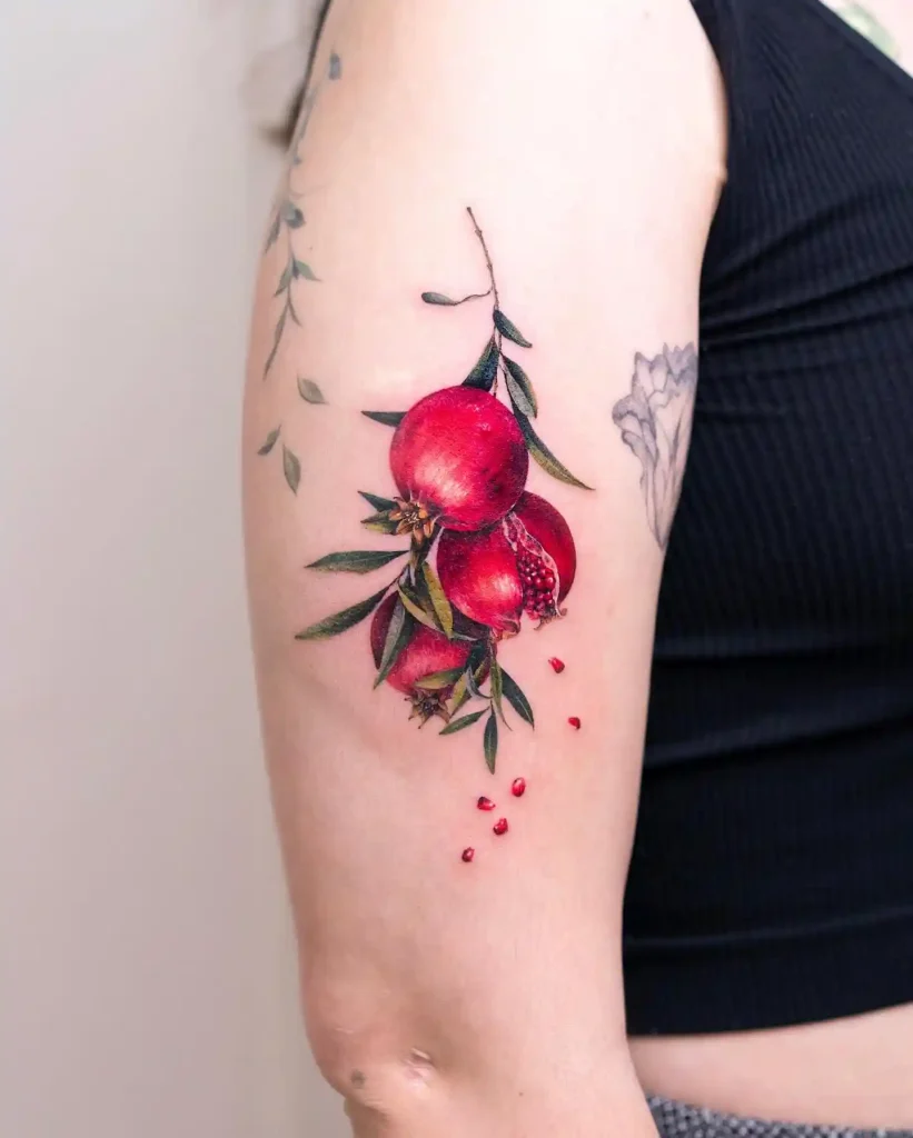 Realistic Pomegranate Branch on Upper Arm