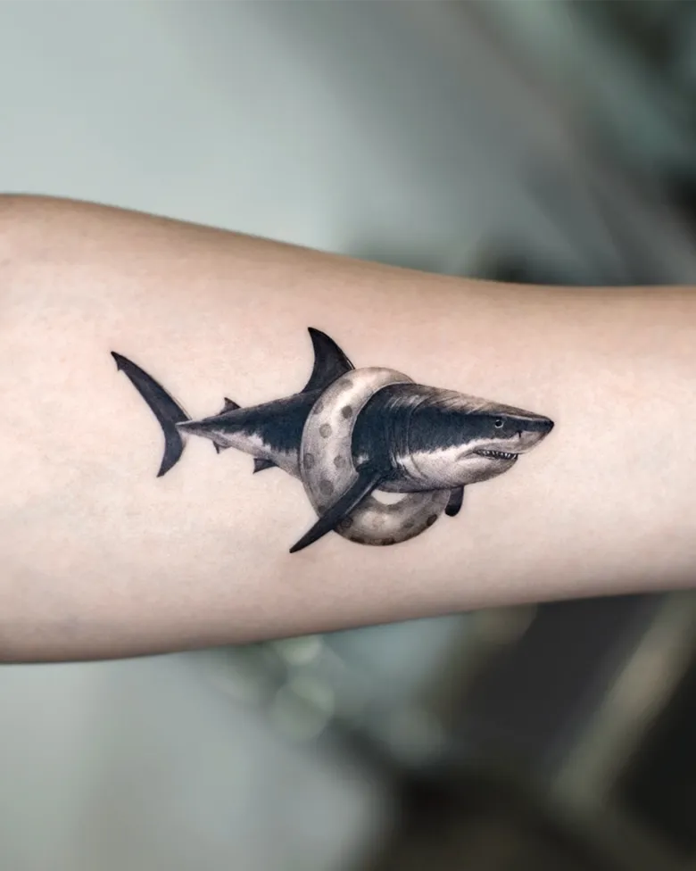Realistic Shark Life Preserver Tattoo