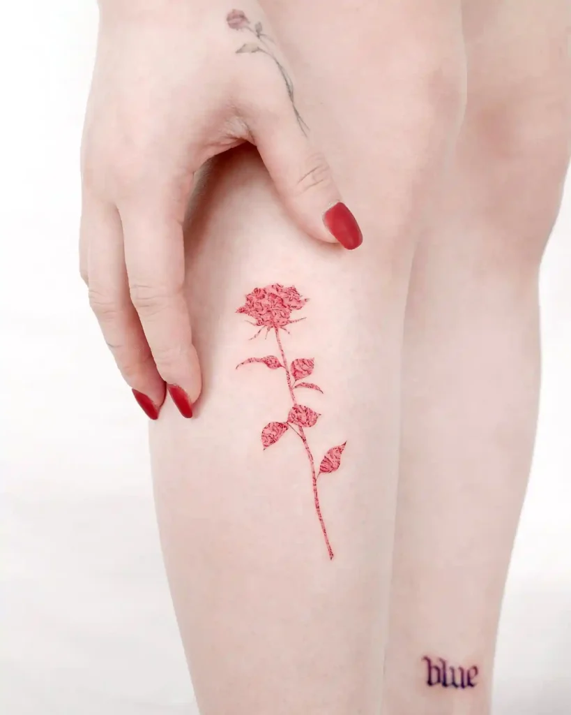 Red Lace Rose on Side Leg