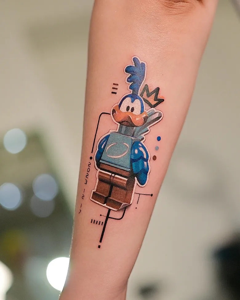 Road Runner Cartoon Lego Tattoo