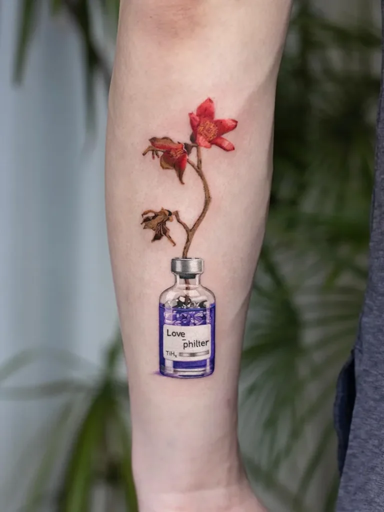 Romantic Love Potion Bottle Glass Tattoo