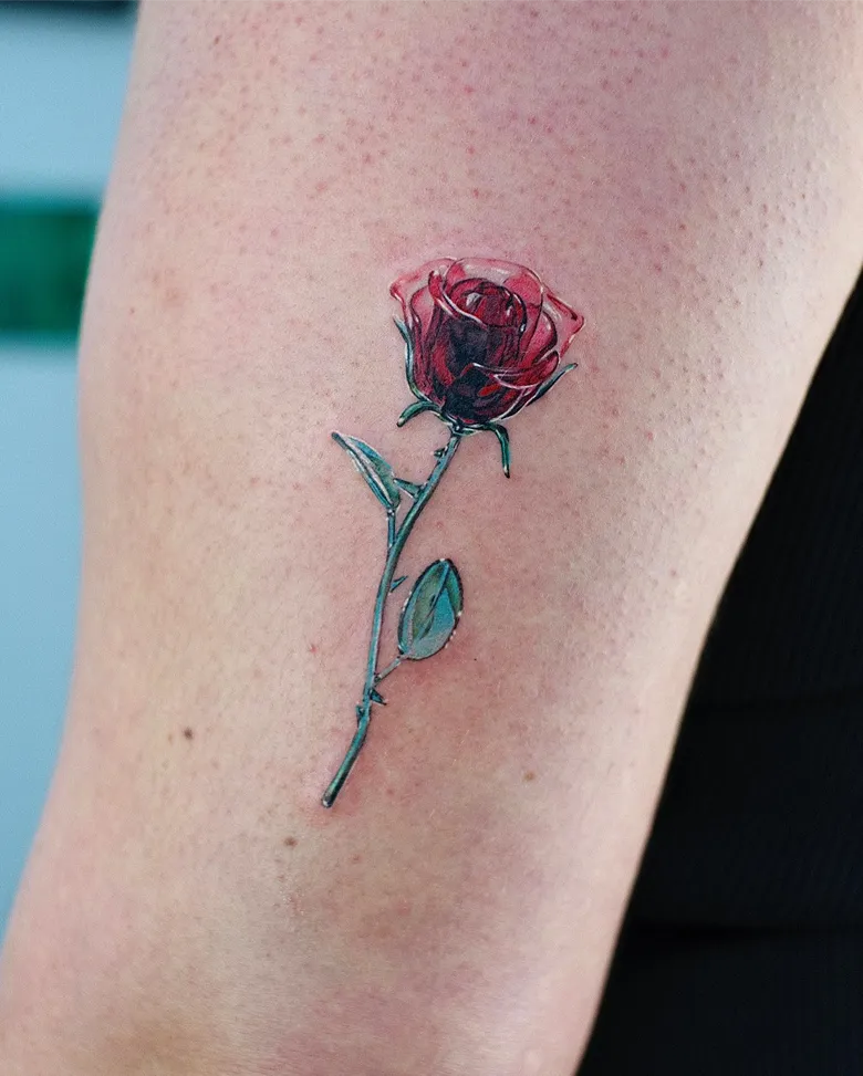Romantic Realistic Rose Glass Tattoo