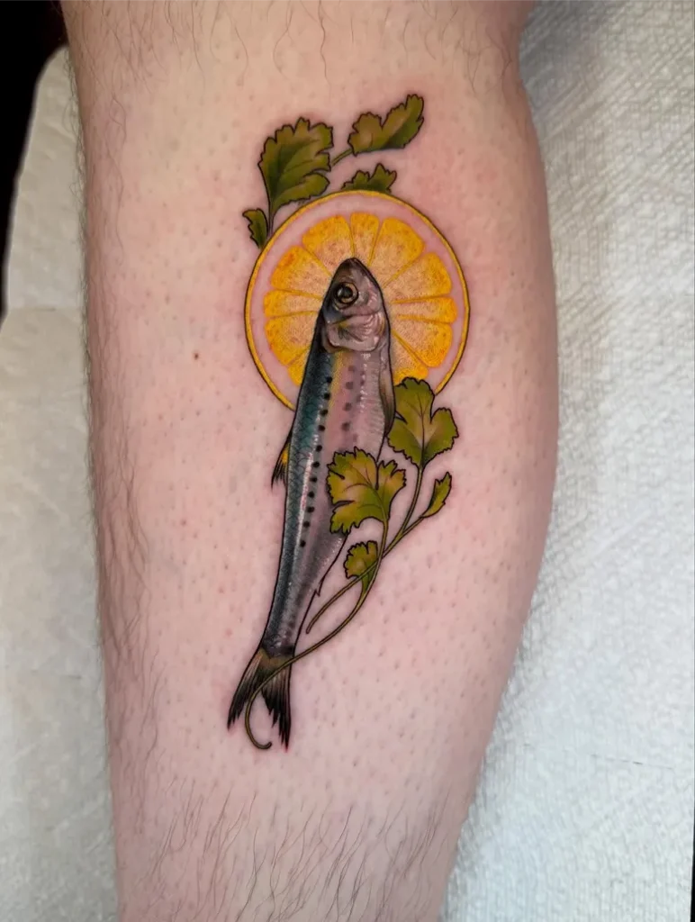 Sardine and Lemon Slice Tattoo