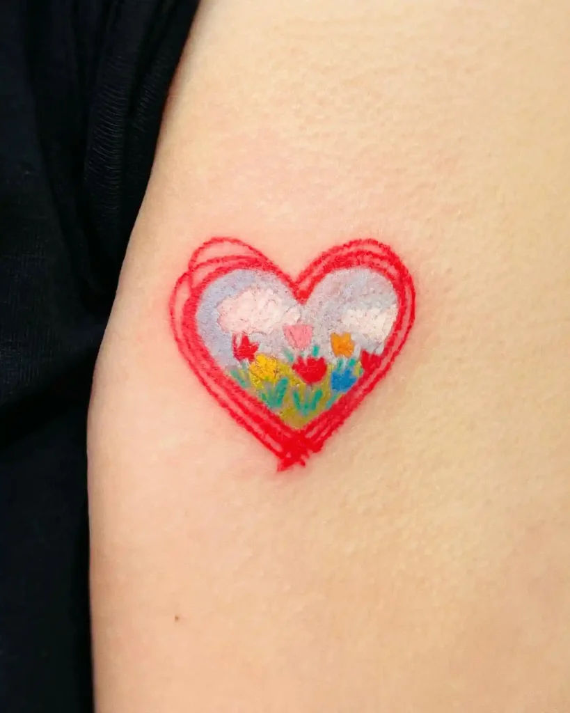 Scribbled Garden Heart on Upper Arm