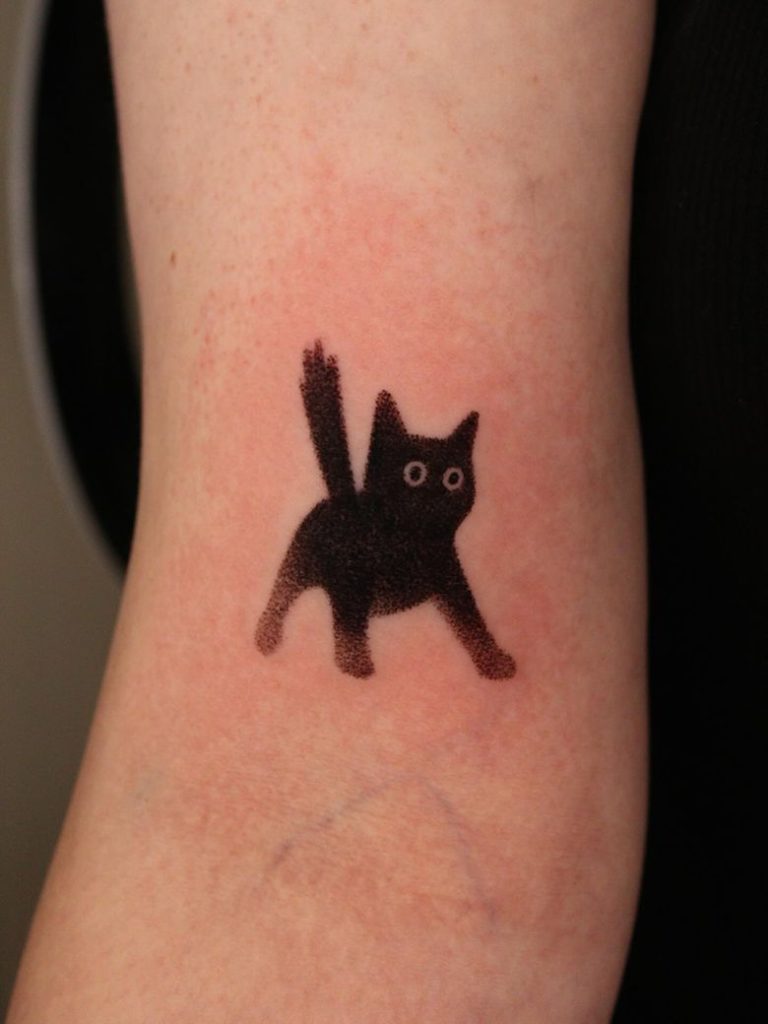 Smoky Spooky Black Cat Tattoo