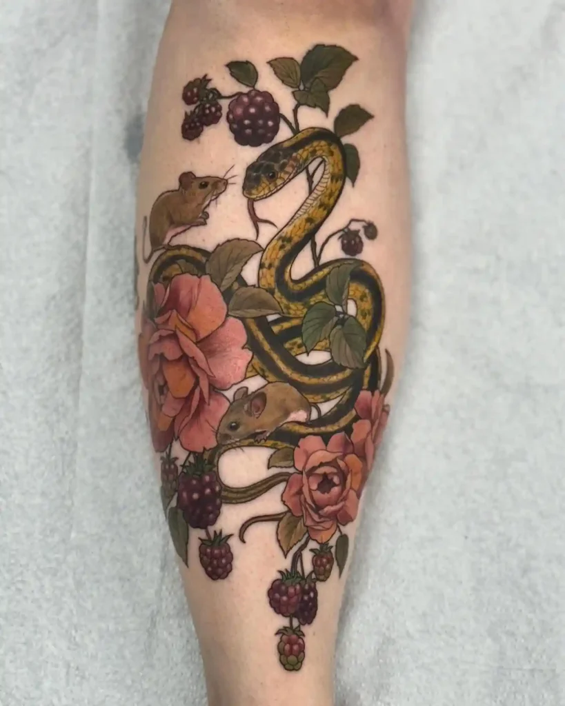 Snake and Mouse Nature Scene on Shin