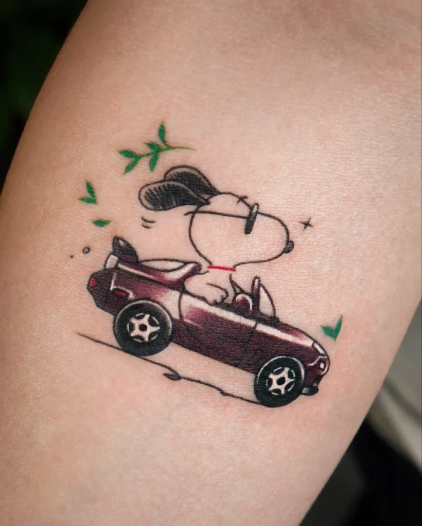 Snoopy Driving a Convertible on Forearm