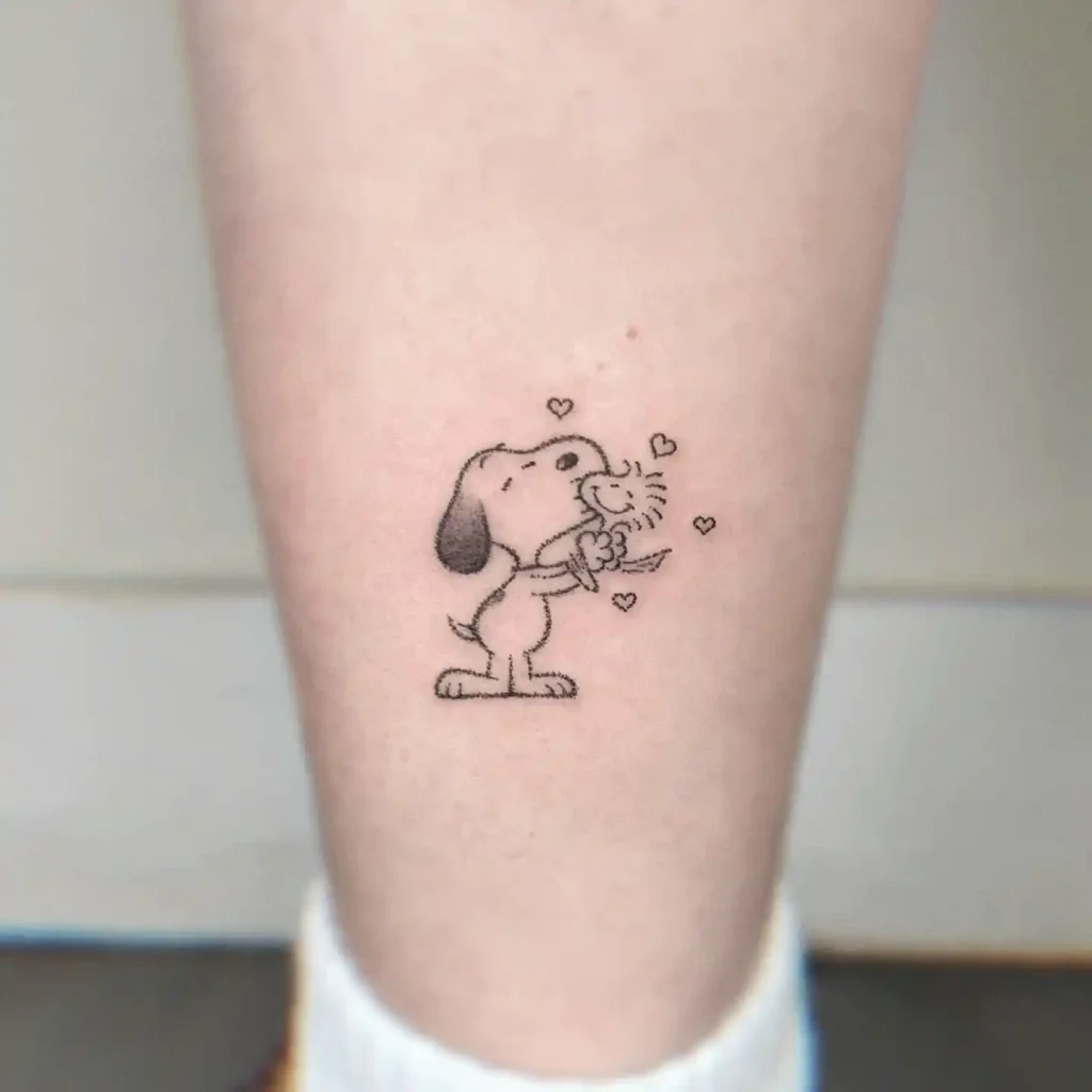 Snoopy Hugging Woodstock on Ankle