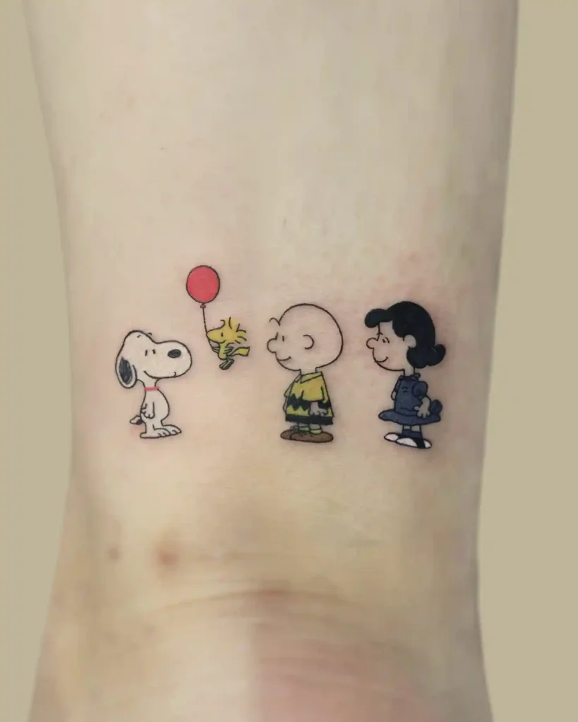 Snoopy and Friends with Red Balloon on Lower Leg