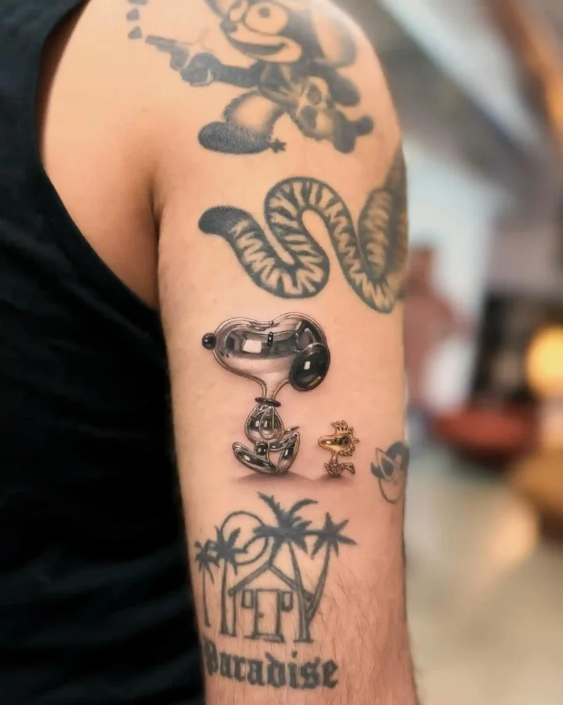 Snoopy and Woodstock Chrome Balloon on Upper Arm