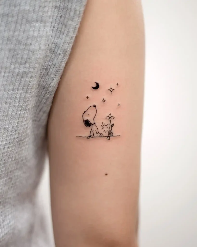 Snoopy and Woodstock Stargazing on Upper Arm