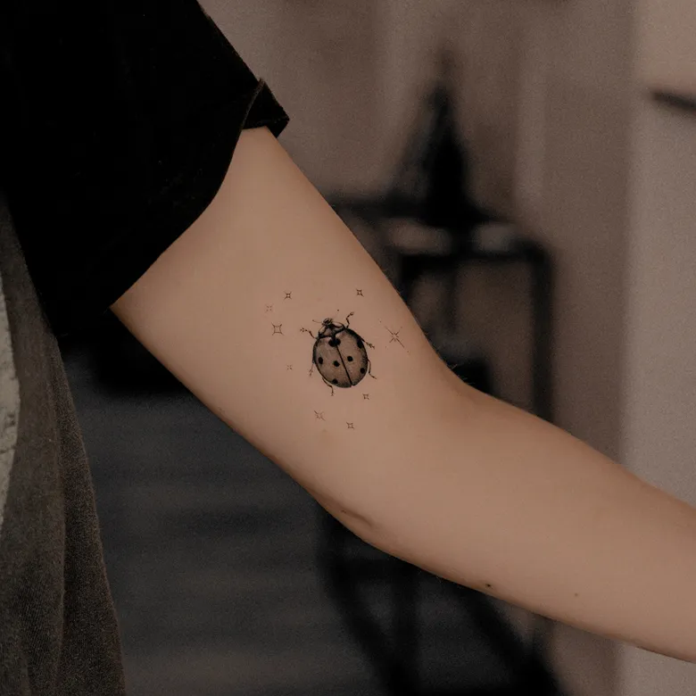 Sparkly Black and Grey Ladybug Tattoo
