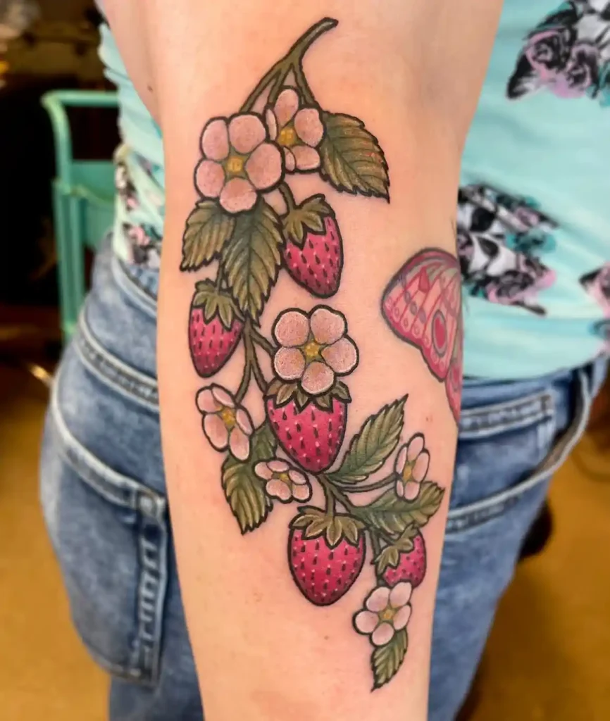 Strawberry Vine and Blossoms on Arm