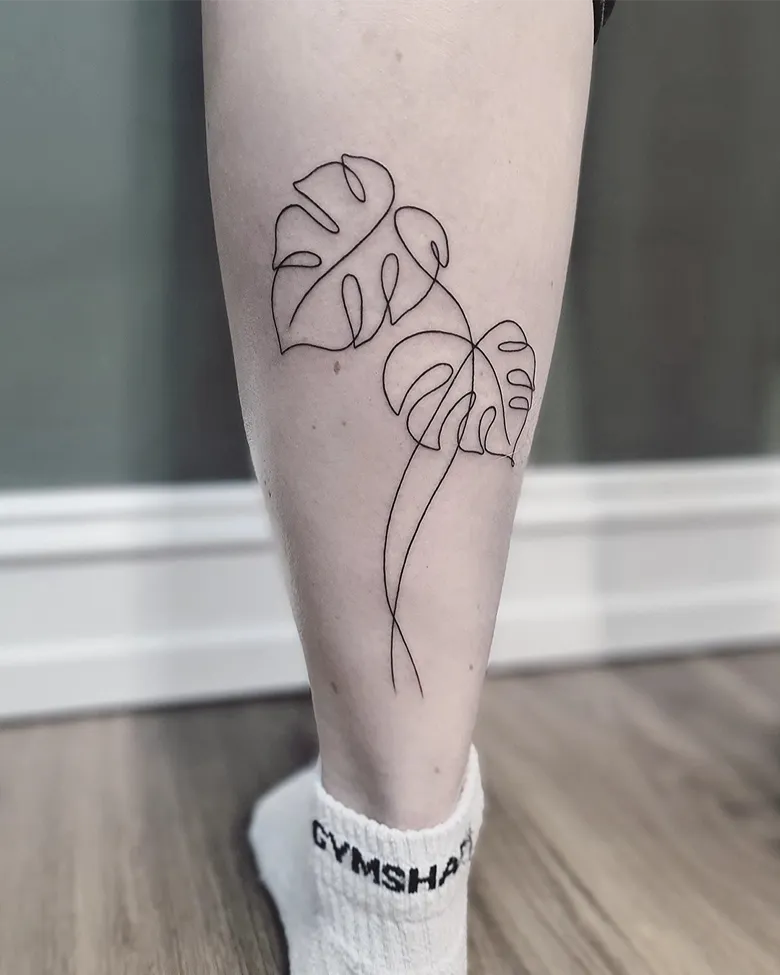 Stylish One Line Monstera Tattoo