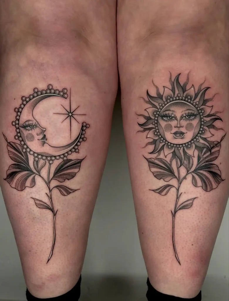 Sun and Moon Celestial Faces on Shins