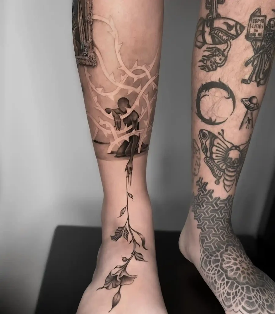 Surreal Silhouette with Thorny Vines on Shin