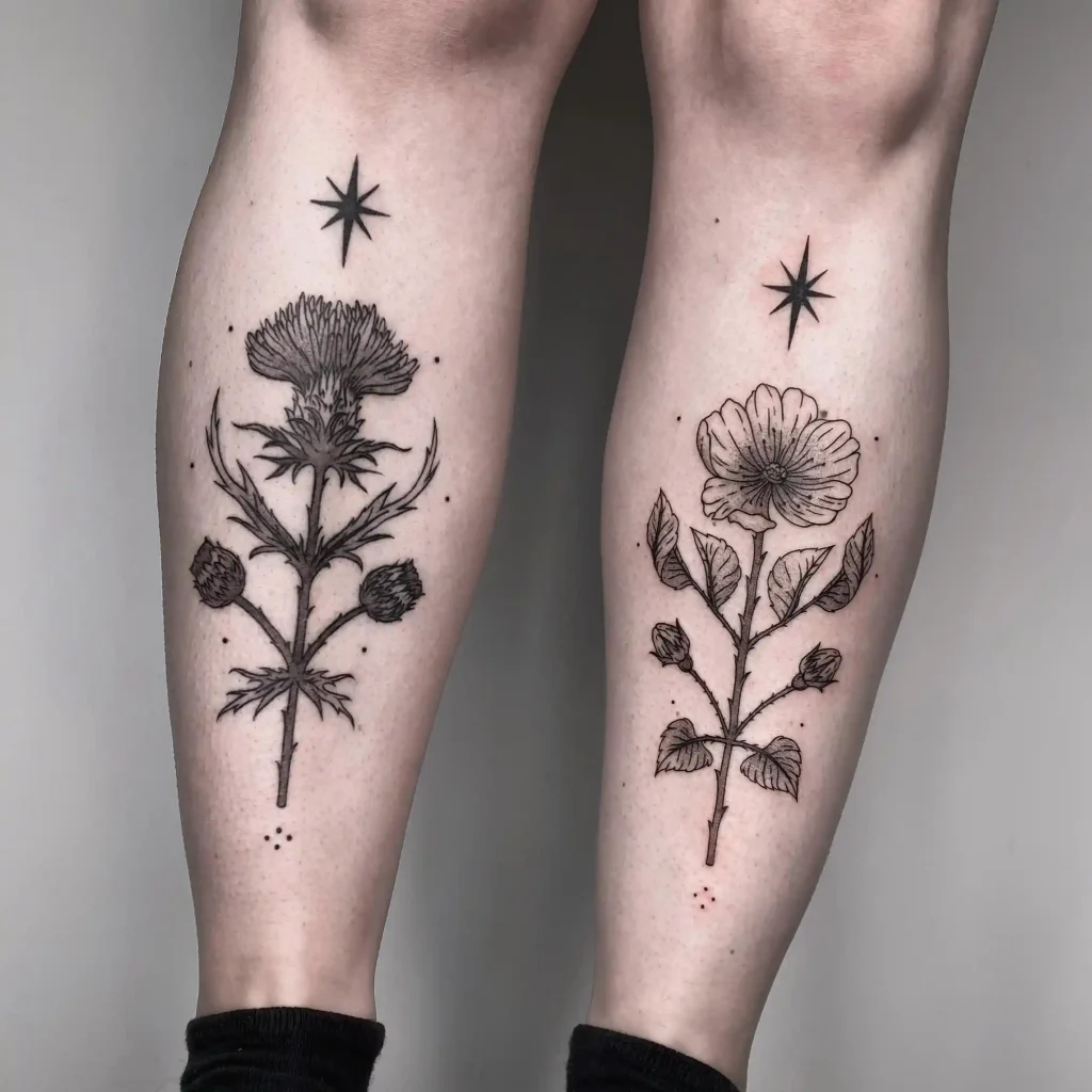 Symmetrical Botanical and Star Designs on Shins