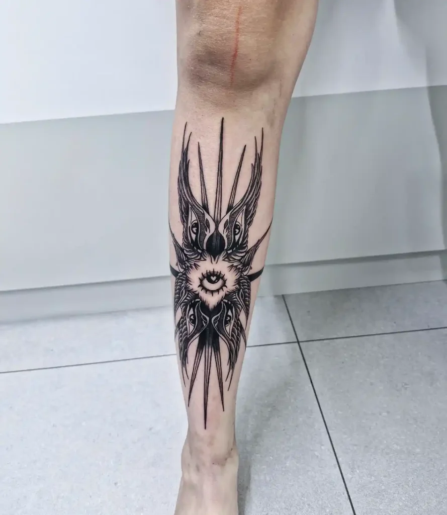 Symmetrical Eye with Wings on Shin