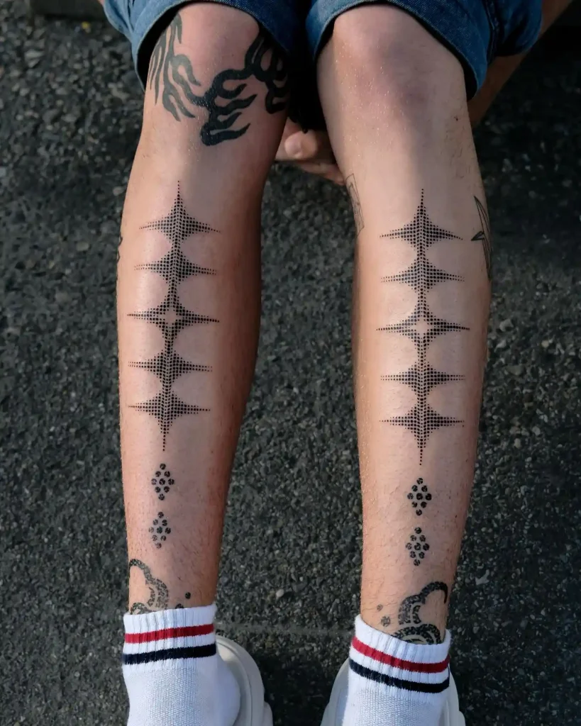 Symmetrical Geometric Dotwork on Shins
