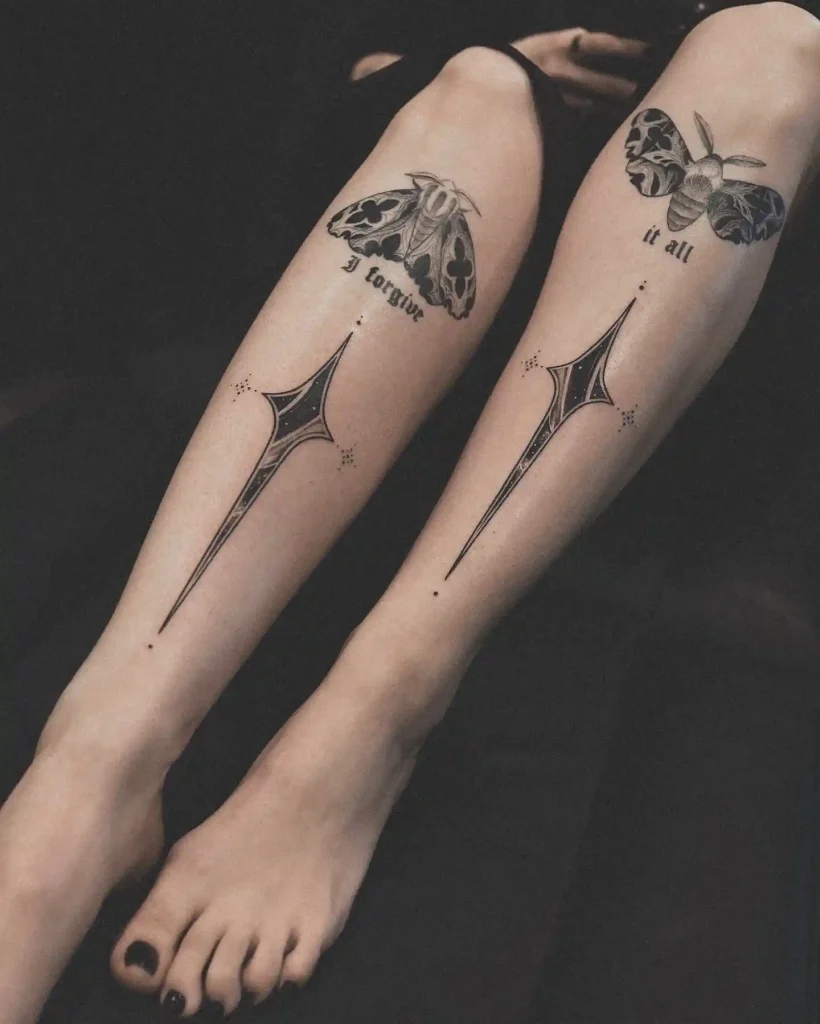 Symmetrical Moth and Star Art on Both Shins