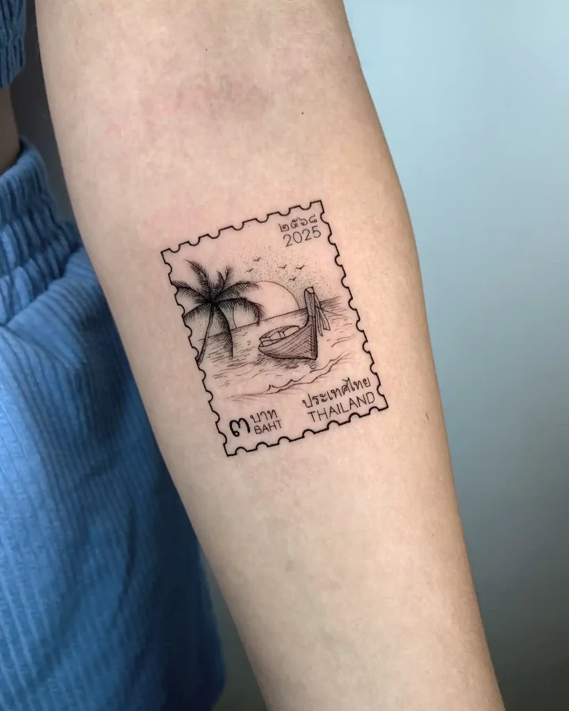 Thailand Postage Stamp on Forearm