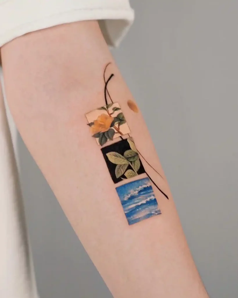 Three Square Botanical Landscapes on Forearm