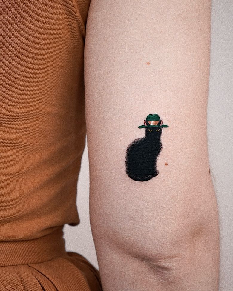 Tiny Gentleman Black Cat Hat Tattoo