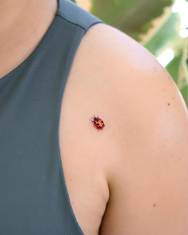 Tiny Heart Pattern Ladybug Tattoo