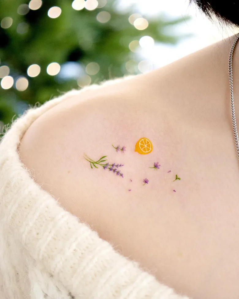 Tiny Lavender and Lemon Tattoo