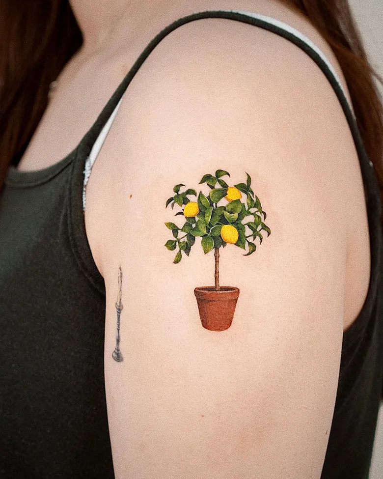 Tiny Lemon Tree Tattoo