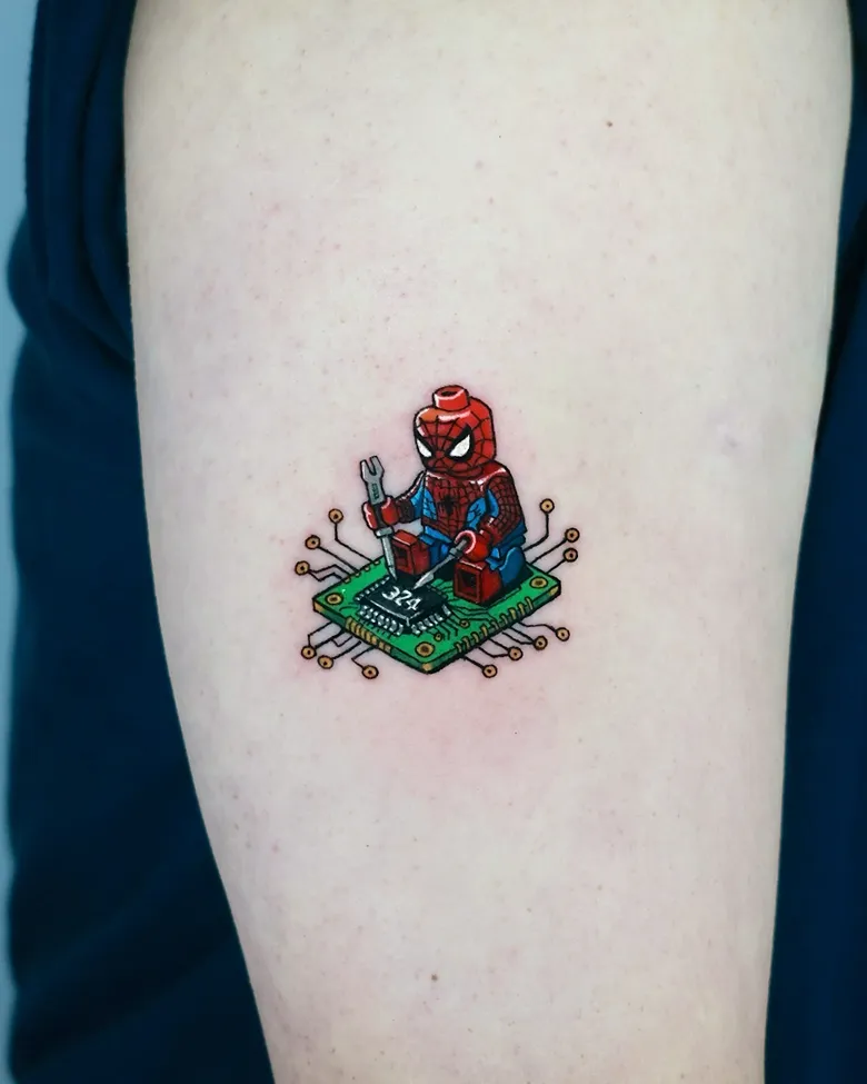 Tiny Spider Man Tech Lego Tattoo