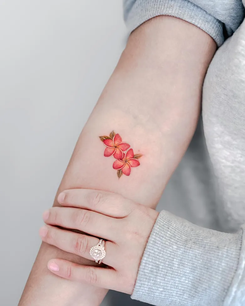 Tiny Twin Plumeria Forearm Tattoo