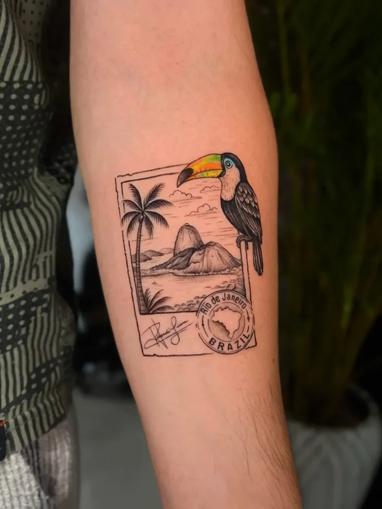 Toucan & Brazil Stamp Tattoo