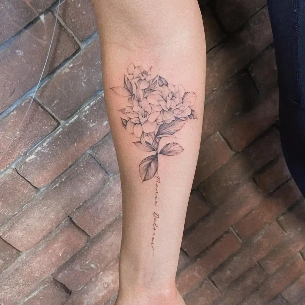 Triple Gardenia Bloom with Script Name on Forearm