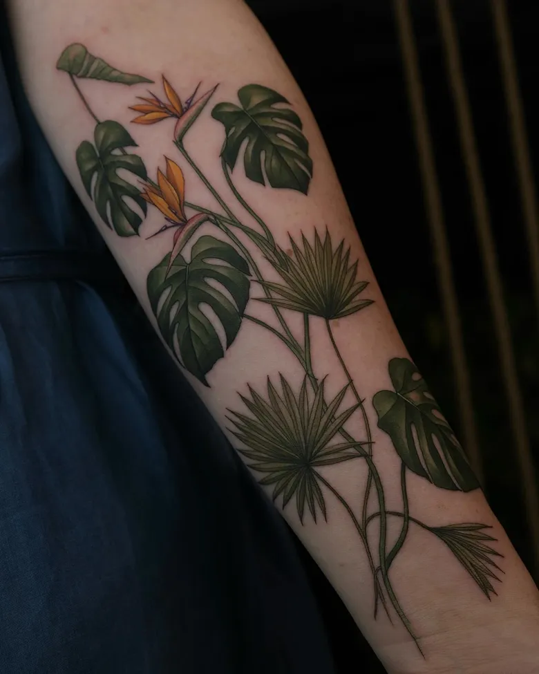 Tropical Botanical Monstera Forearm Tattoo