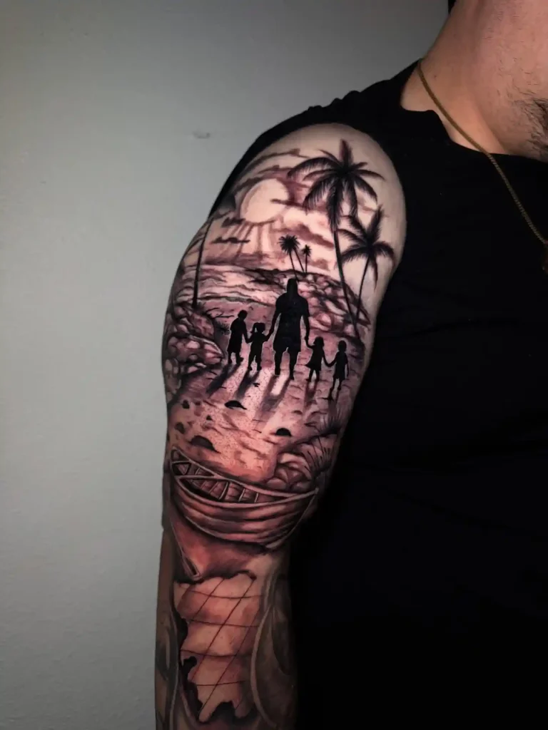 Tropical Family Sunset on Upper Arm Sleeve