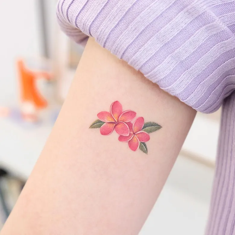 Twin Pink Plumeria Inner Arm Tattoo