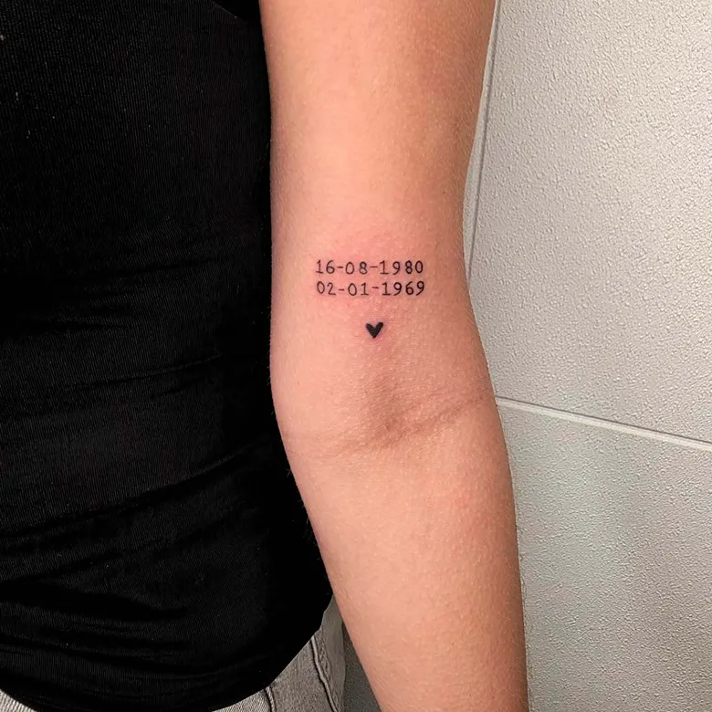 Two Special Dates Birth Year Tattoo with Heart