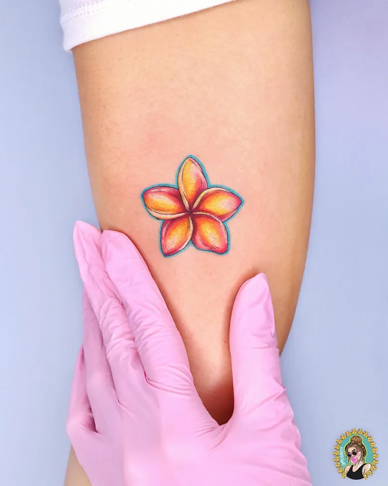 Vibrant Neon Edge Plumeria Tattoo