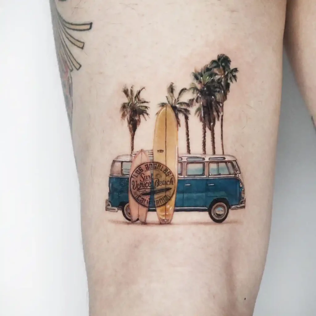 Vintage Surf Van on Inner Thigh