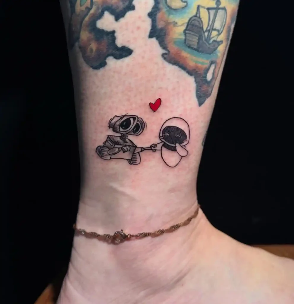 WALL E and EVE Character Tattoo on Ankle