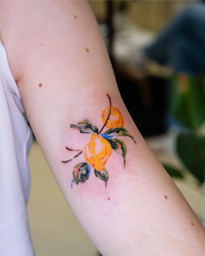 Watercolor Lemon Branch Tattoo